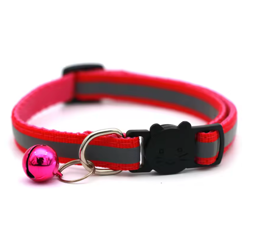 Fetch Leash Supply Mini Adjustable Pet Collar –  Reflective Strips & Bell for Dogs and Cats